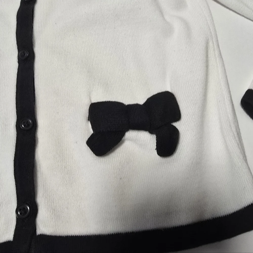 Janie and Jack Cotton White Cardigan with Black Bow Accents - Picture 3 of 11